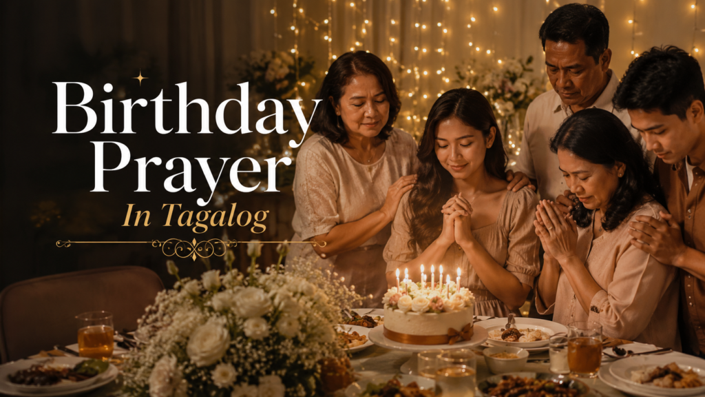 Filipino birthday prayer celebration with warm spiritual atmosphere