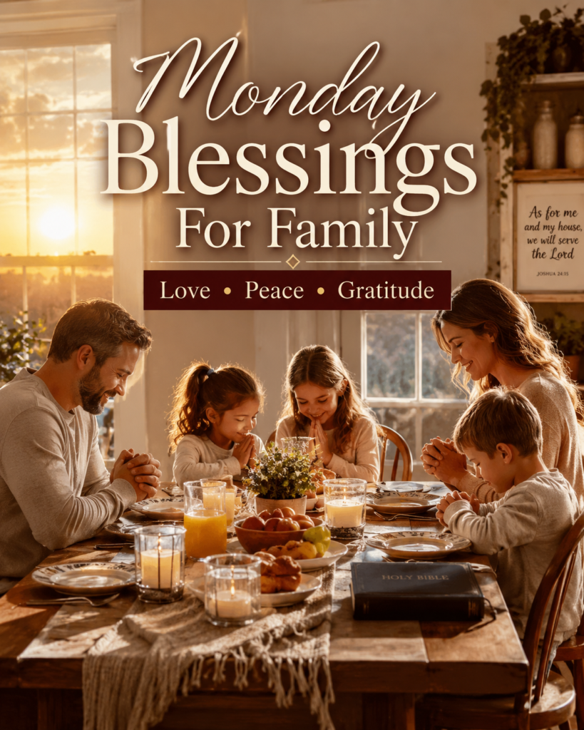 Happy family enjoying breakfast together on peaceful Monday morning