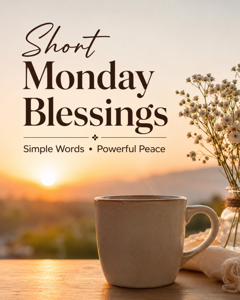 Minimalist coffee mug with peaceful Monday blessing aesthetic